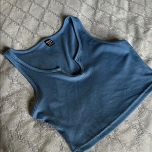 Blue Ribbed Women's Top